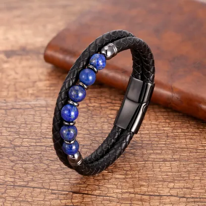 Men’s Natural Stone Double-Layer Braided Bracelet – Balance, Strength & Confidence