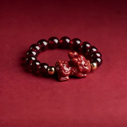 Money Rolling In Cinnabar & Garnet Pixiu Ring for Wealth Attraction & Spiritual Protection