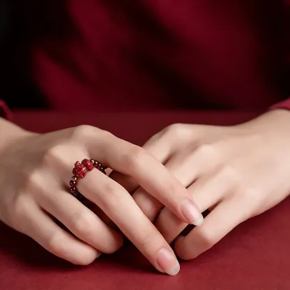 Money Rolling In Cinnabar & Garnet Pixiu Ring for Wealth Attraction & Spiritual Protection