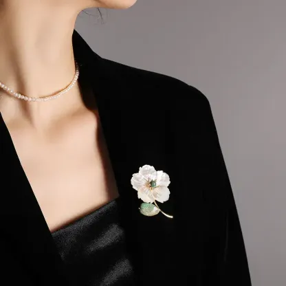 Imperial Stone & Shell Flower Mother of Pearl Brooch – Elegant Sophistication & Timeless Grace