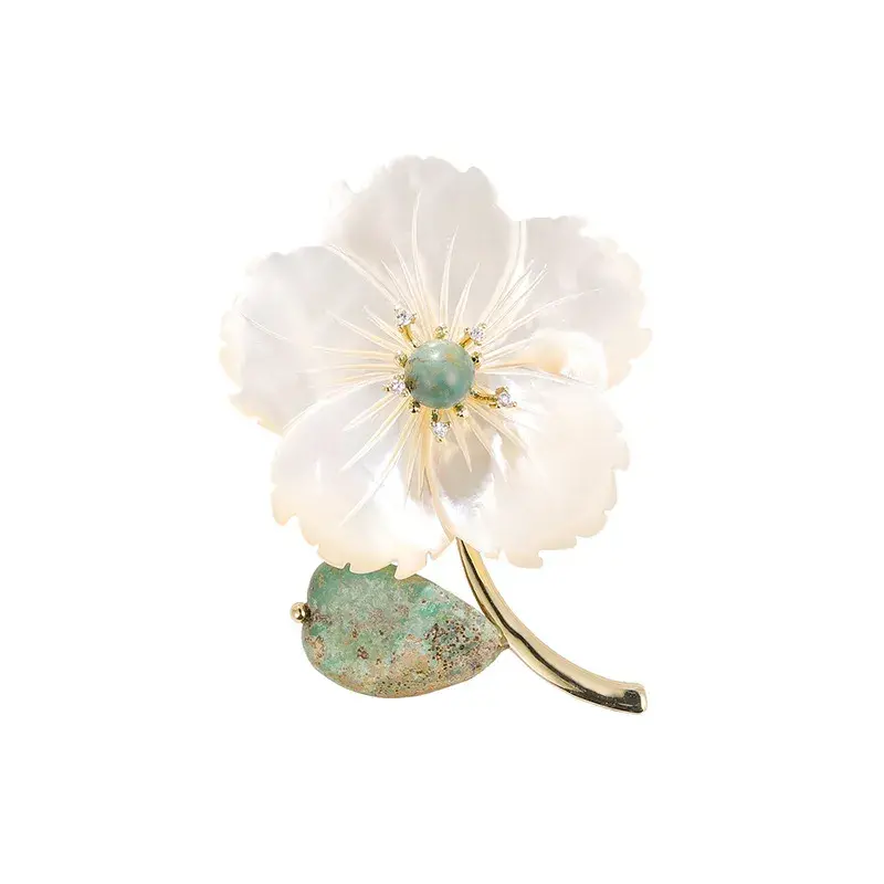 Imperial Stone & Shell Flower Mother of Pearl Brooch – Elegant Sophistication & Timeless Grace