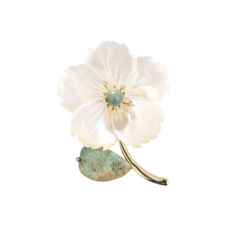 Imperial Stone & Shell Flower Mother of Pearl Brooch – Elegant Sophistication & Timeless Grace