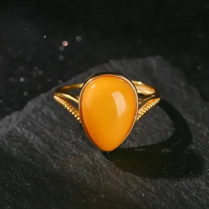 Natural Old Beeswax S925 Silver Ring for Inner Peace & Protective Harmony