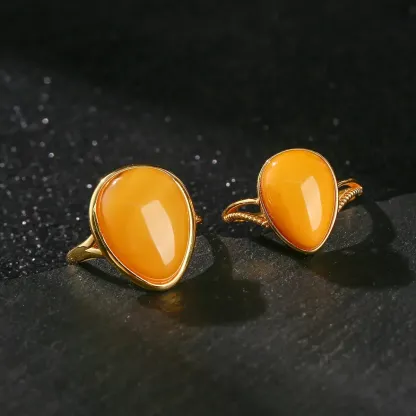 Natural Old Beeswax S925 Silver Ring for Inner Peace & Protective Harmony