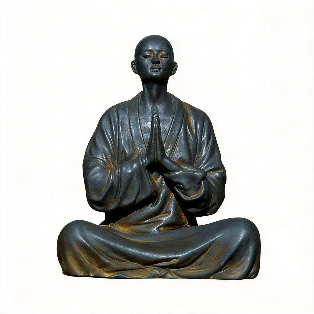 Natural Rust Iron Resin Monk Statuette for Inner Peace & Spiritual Serenity