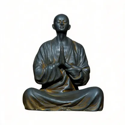 Natural Rust Iron Resin Monk Statuette for Inner Peace & Spiritual Serenity