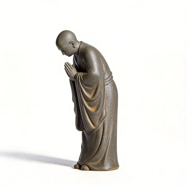 Natural Rust Iron Resin Monk Statuette for Inner Peace & Spiritual Serenity