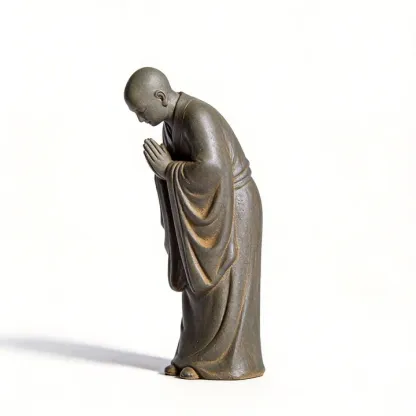 Natural Rust Iron Resin Monk Statuette for Inner Peace & Spiritual Serenity