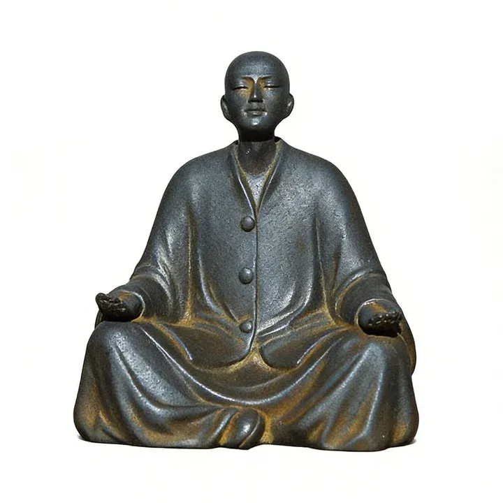 Natural Rust Iron Resin Monk Statuette for Inner Peace & Spiritual Serenity