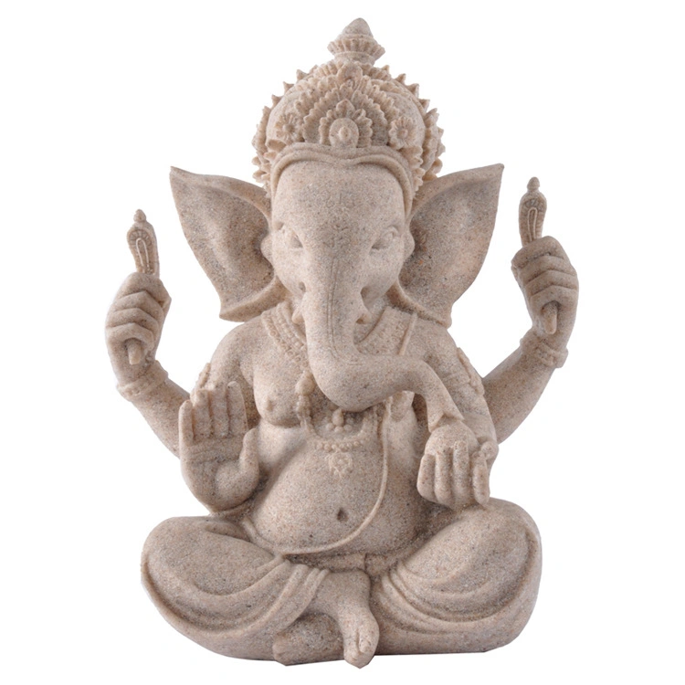 Natural Sandstone Ganesha Statue – Hindu Elephant Deity Figurine for Home, Office & Meditation Decor