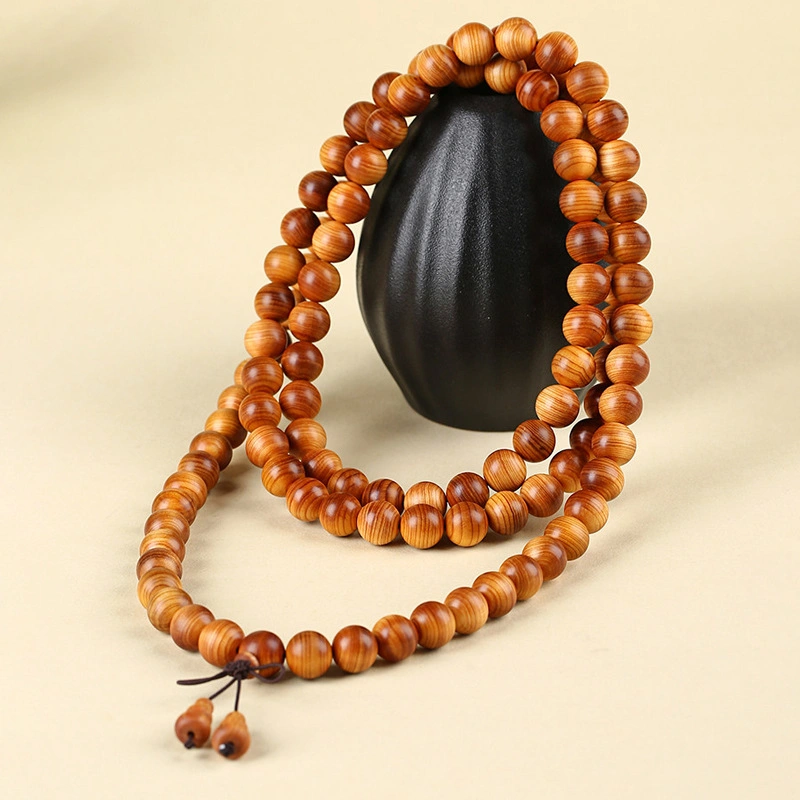 Natural Thuja Wood 108 Bead Mala with Gourd Tassel – Meditation Prayer Beads and Wrap Bracelet