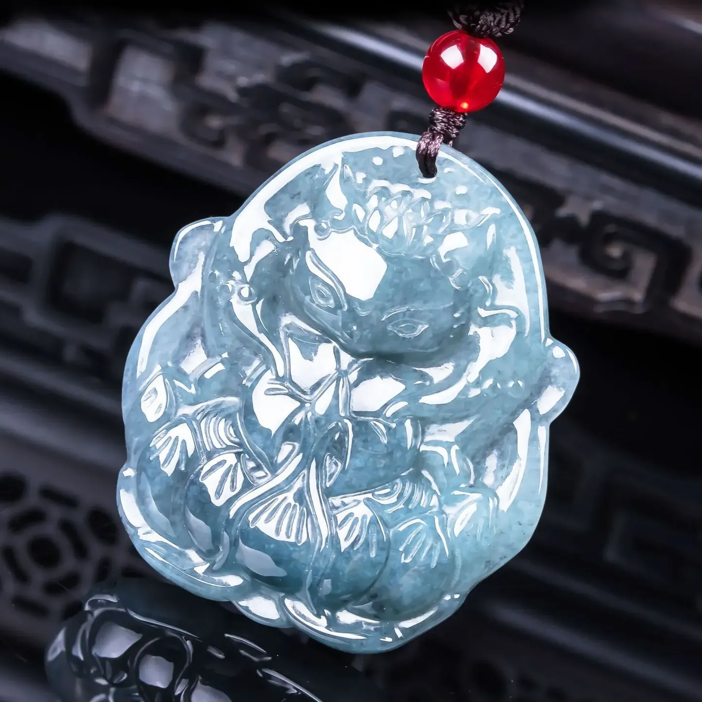 Nine-Tailed Fox Fairy Natural A-Grade Jadeite Necklace for Prosperity & Spiritual Protection