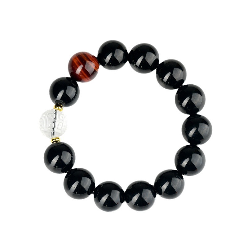 Obsidian, Clear Quartz & Yellow Tiger Eye Bracelet - Protection, Courage & Prosperity