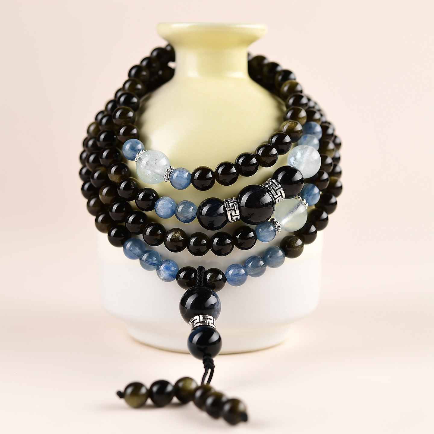 Obsidian 108 Mala Beads - Natural Obsidian Bracelet for Protection, Inner Peace & Vitality