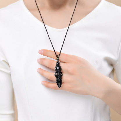Obsidian Vajra Pestle Pendant - Spiritual Protection, Inner Peace & Negative Energy Shield
