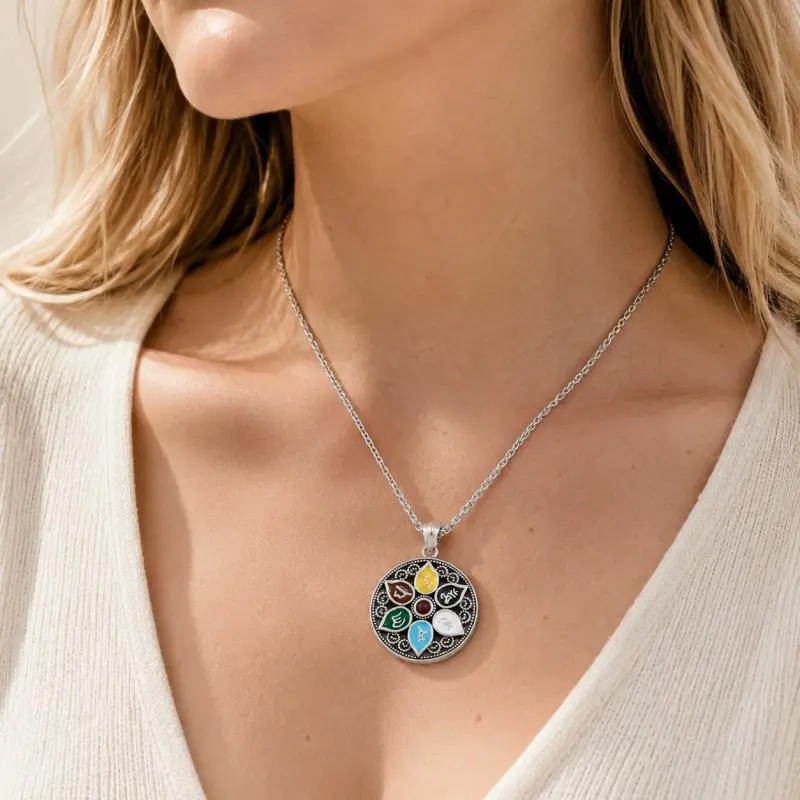 Om Mani Padme Hum Six-Petal Lotus Pendant Necklace – Compassion, Wisdom & Inner Peace