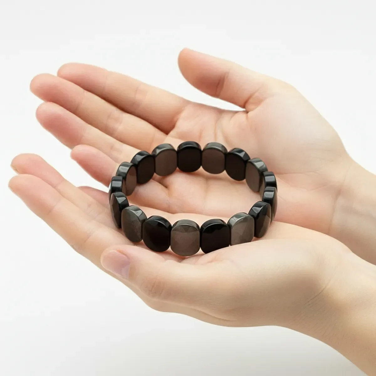 Silver Sheen Obsidian Flat Beaded Bracelet – The Mirror of Truth