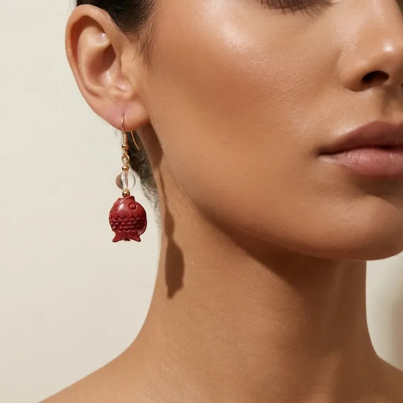 Purple Gold Cinnabar Fish Earrings – Good Fortune, Protection & Inner Peace