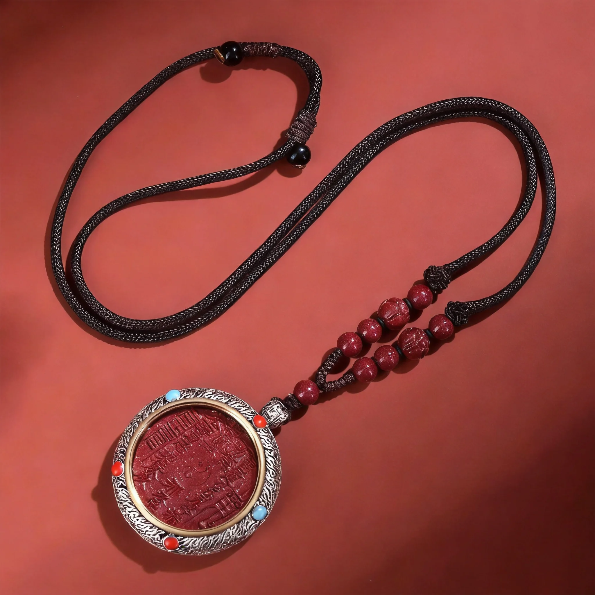 Purple Gold Sand Mountain Spirit Coin Rotating Pendant Cinnabar Necklace – Protection, Inner Peace & Good Fortune