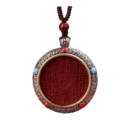 Purple Gold Sand Mountain Spirit Coin Rotating Pendant Cinnabar Necklace – Protection, Inner Peace & Good Fortune