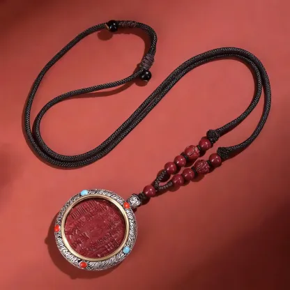 Purple Gold Sand Mountain Spirit Coin Rotating Pendant Cinnabar Necklace – Protection, Inner Peace & Good Fortune