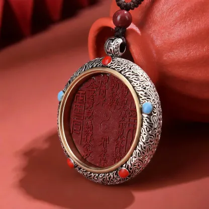 Purple Gold Sand Mountain Spirit Coin Rotating Pendant Cinnabar Necklace – Protection, Inner Peace & Good Fortune