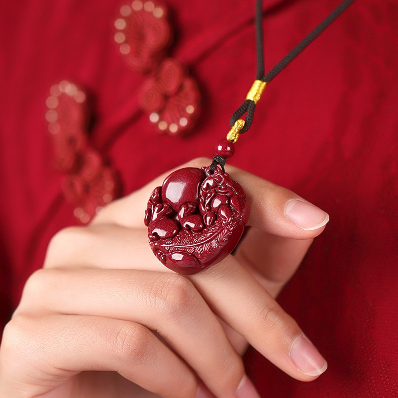 Purple Gold Sand Pixiu Pendant Cinnabar Necklace – Prosperity, Protection & Inner Peace