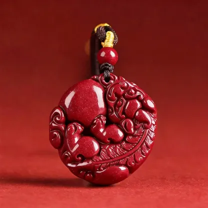 Purple Gold Sand Pixiu Pendant Cinnabar Necklace – Prosperity, Protection & Inner Peace