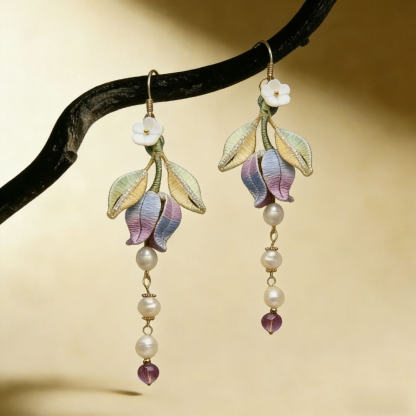 Radiant Lily of the Valley Mulberry Silk Earrings - Happiness & Purity