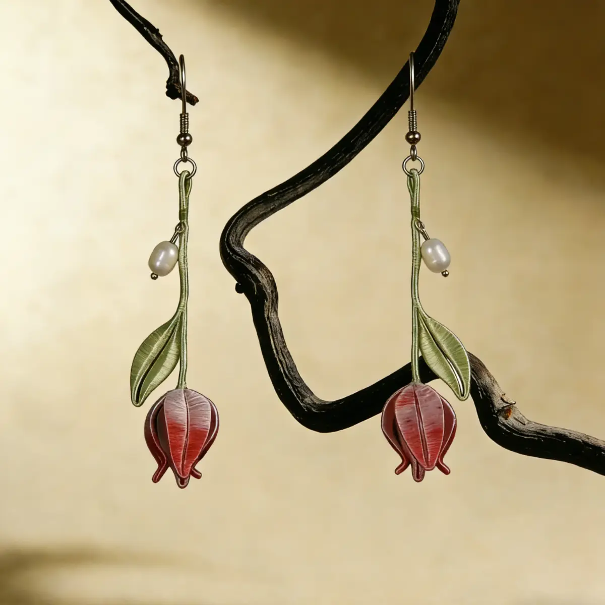 Radiant Lily of the Valley Mulberry Silk & Pearl Earrings