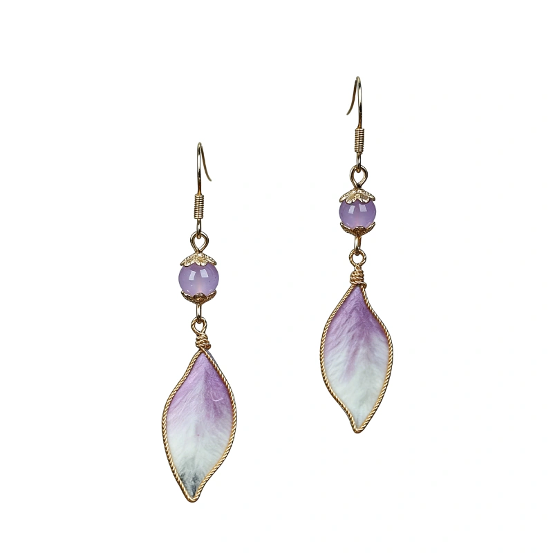Radiant Violet Petal Mulberry Silk & Chalcedony Earrings