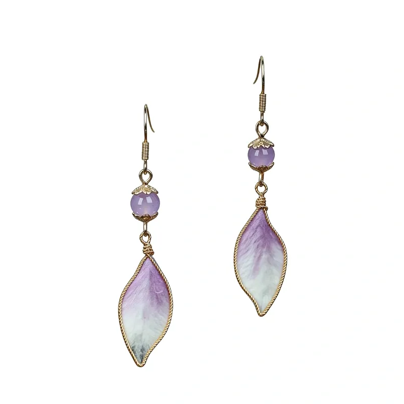 Radiant Violet Petal Mulberry Silk & Chalcedony Earrings