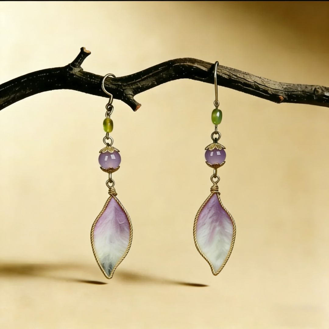 Radiant Violet Petal Mulberry Silk & Chalcedony Earrings