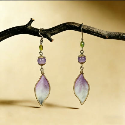 Radiant Violet Petal Mulberry Silk & Chalcedony Earrings