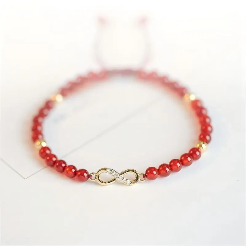 Red Agate Infinity Symbol Bracelet for Women – Hand-Braided Adjustable Meaningful Jewelry Gift