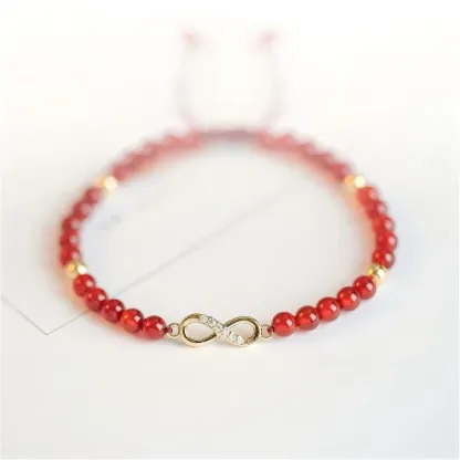 Red Agate Infinity Symbol Bracelet for Women – Hand-Braided Adjustable Meaningful Jewelry Gift