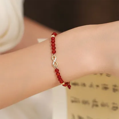Red Agate Infinity Symbol Bracelet for Women – Hand-Braided Adjustable Meaningful Jewelry Gift