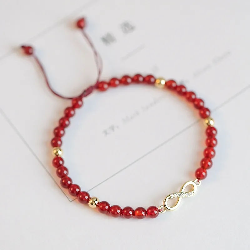 Red Agate Infinity Symbol Bracelet for Women – Hand-Braided Adjustable Meaningful Jewelry Gift