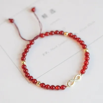 Red Agate Infinity Symbol Bracelet for Women – Hand-Braided Adjustable Meaningful Jewelry Gift