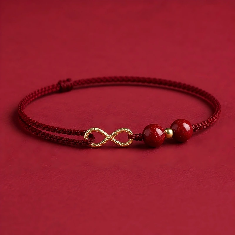 Purple Gold Sand & Red Cord Infinity Bracelet – Lasting Connection, Good Fortune & Spiritual Protection