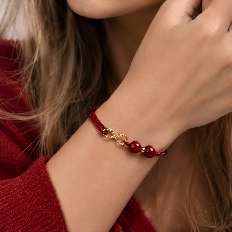 Purple Gold Sand & Red Cord Infinity Bracelet – Lasting Connection, Good Fortune & Spiritual Protection