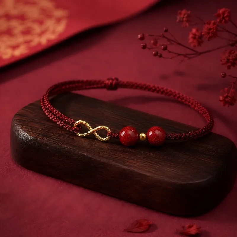 Purple Gold Sand & Red Cord Infinity Bracelet – Lasting Connection, Good Fortune & Spiritual Protection