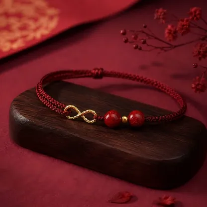 Purple Gold Sand & Red Cord Infinity Bracelet – Lasting Connection, Good Fortune & Spiritual Protection