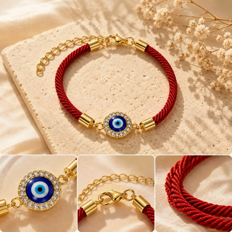 Red Milan Cord & Electroplated Alloy Evil Eye Bracelet – Spiritual Protection, Clarity & Good Fortune