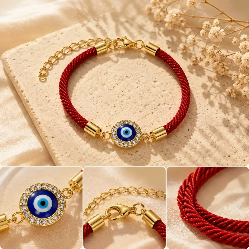 Red Milan Cord & Electroplated Alloy Evil Eye Bracelet – Spiritual Protection, Clarity & Good Fortune
