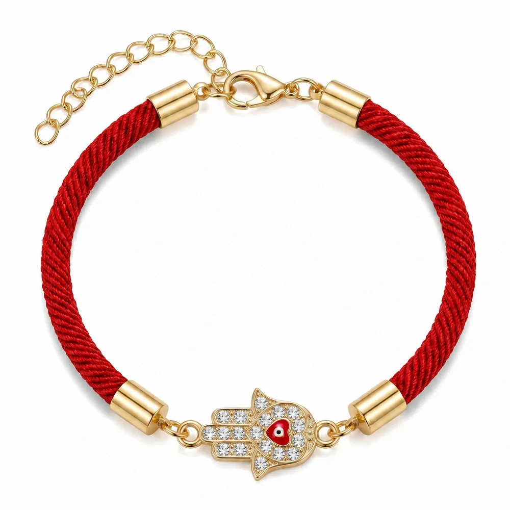 Red Milan Cord & Electroplated Alloy Hamsa Evil Eye Bracelet – Spiritual Protection, Good Fortune & Inner Peace