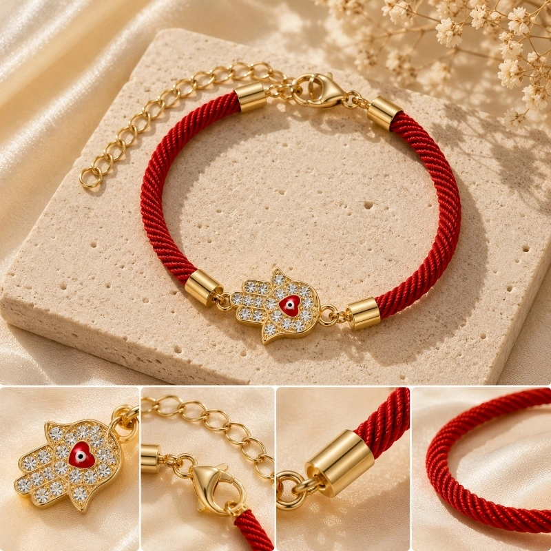 Red Milan Cord & Electroplated Alloy Hamsa Evil Eye Bracelet – Spiritual Protection, Good Fortune & Inner Peace
