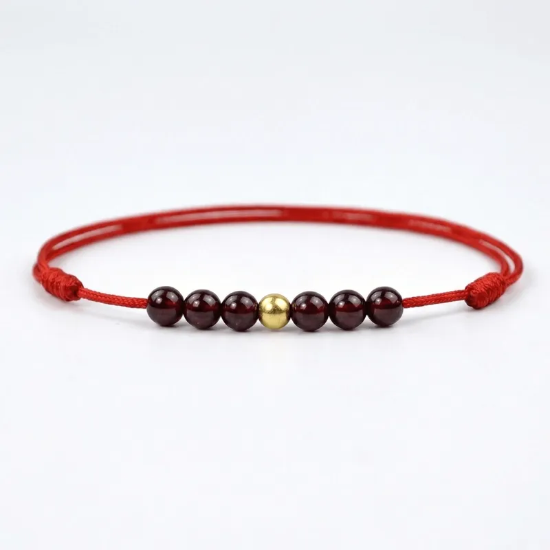 Red String Anklet Garnet & Hand-Woven Anklet for Good Fortune & Protection