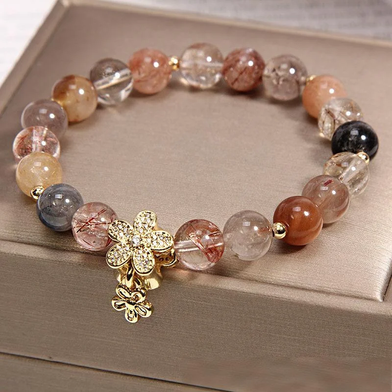 Rutilated Quartz & Citrine Floral Bracelet – Clarity & Abundance