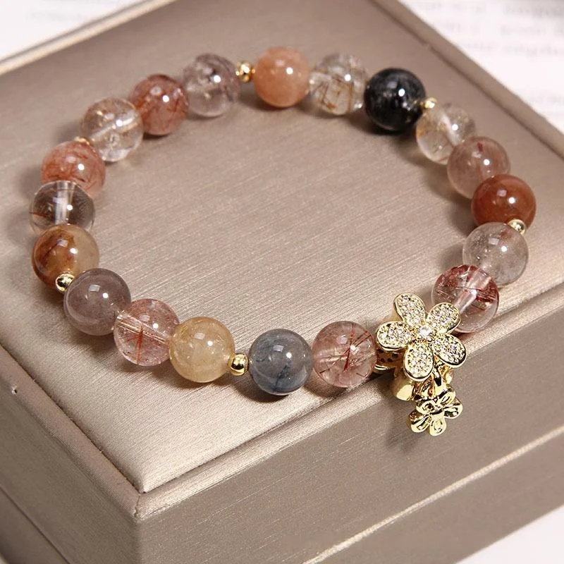 Rutilated Quartz & Citrine Floral Bracelet – Clarity & Abundance